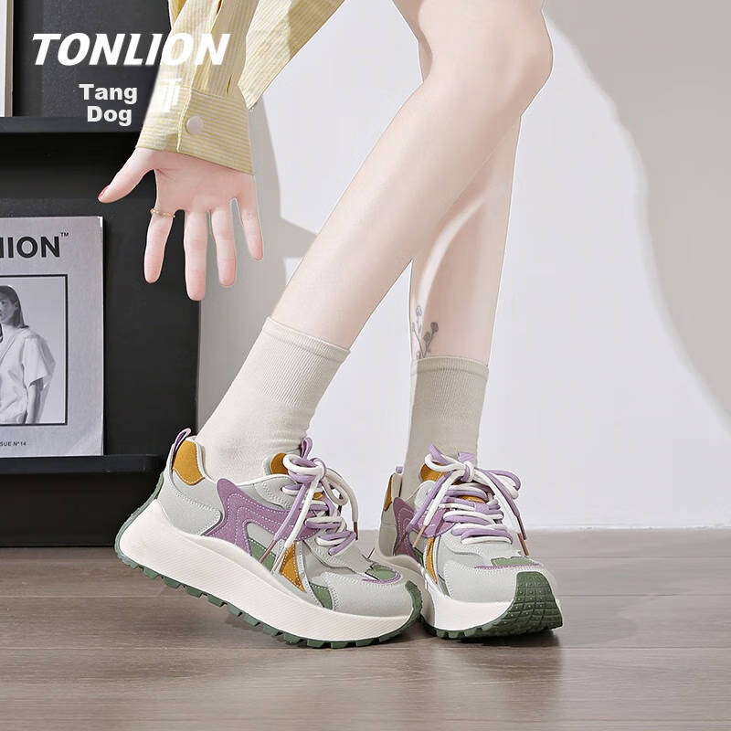 TonLion Dad Shoes for Women, 2026 Summer Height-Increasing Thick-Soled Shoes, Versatile Sports Casual Shoes, Purple, Size 39