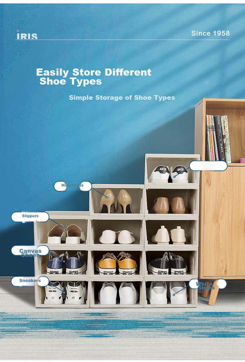 IRIS Transparent Shoe Box Storage Container, Large Front-Opening Shoe Rack, Dustproof And Moisture-Proof, Stackable Shoe Cabinet Organizer, 2-Pack 3
