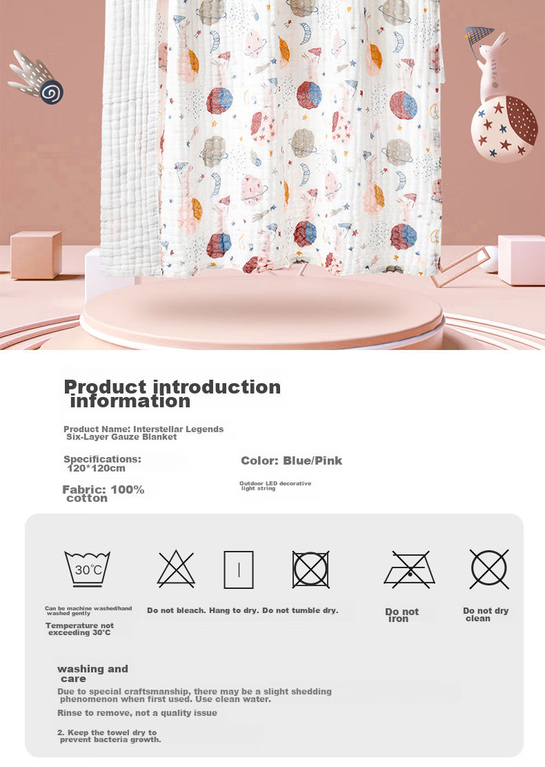 GB Baby Towel Cotton Six-Layer Gauze Blanket 7A Antibacterial Gauze Towel 115*115 Gift Box 16