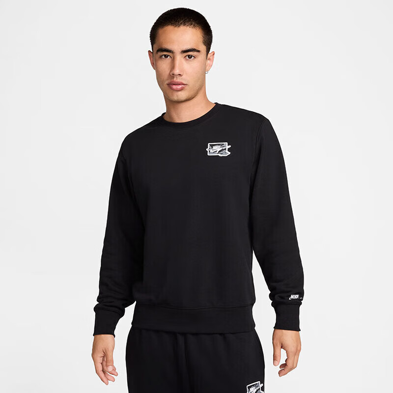 NIKE Men's Spring And Autumn Crew Neck Sweatshirt, Casual Sportswear, Fashion Simple FZ0765-010 Black, L