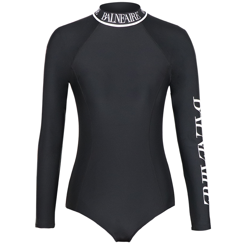 BALNEAIRE Fashion One-Piece Swimsuit for Women, High-End Sun Protection Long-Sleeve Slimming Swimwear, 61103 Modern Black M