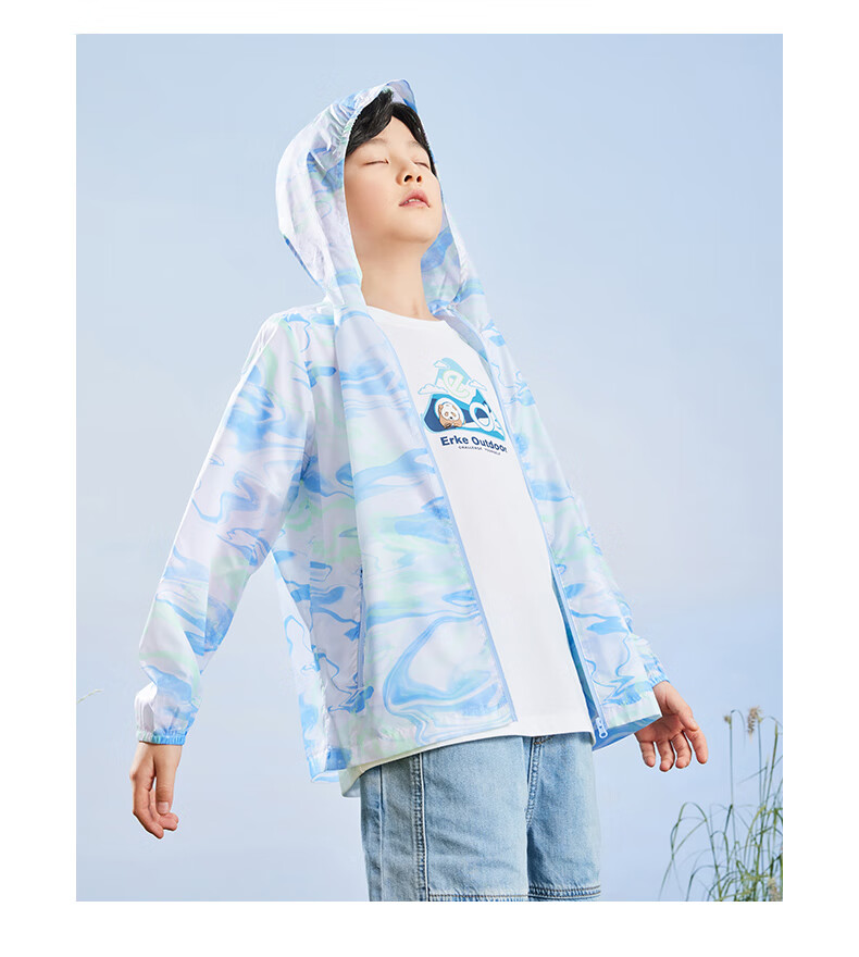 ERKE Children's Outerwear Jacket for Older Kids, Windbreaker with Hood, Sun Protection Clothing UPF50+ 25