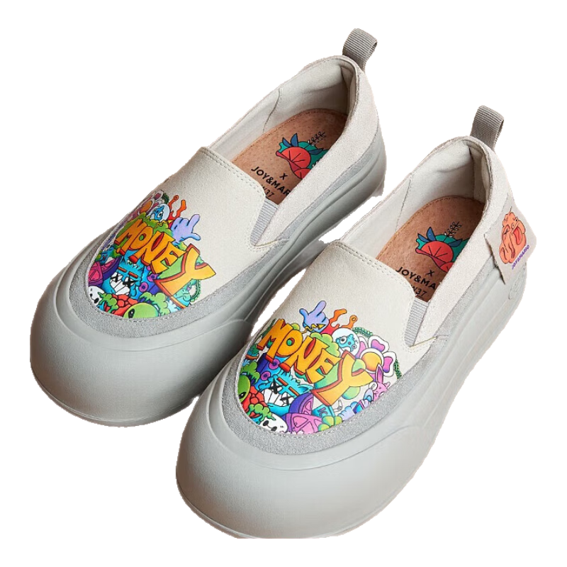 J&M Platform Shoes, Women's Loafers, Autumn Thick-Soled Slip-Ons, Versatile Casual Chunky Shoes, Light Gray, Size 39