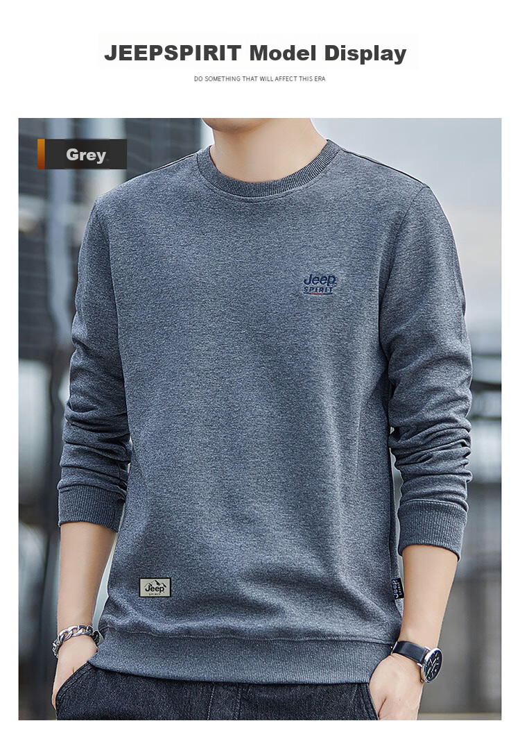 JEEP SPIRIT Men's Spring Casual Long Sleeve T-Shirt Round Neck Blue L 16