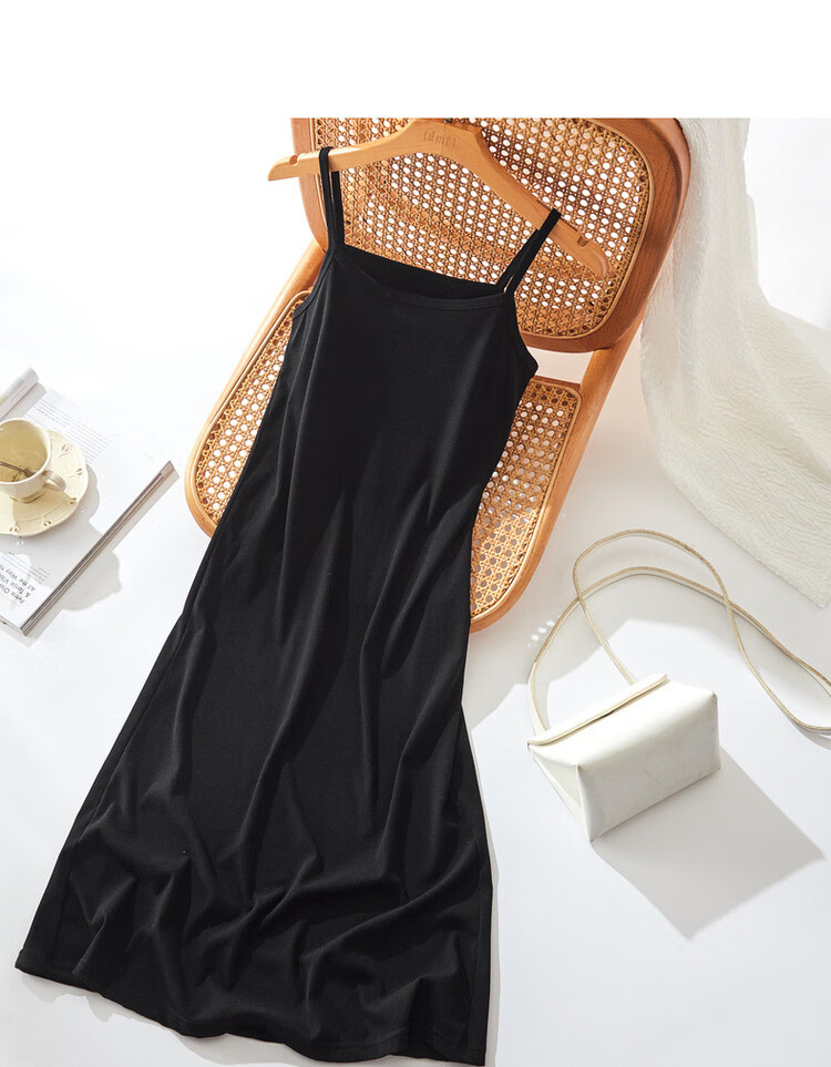 Dme Sleeveless A-Line Slightly Stretchy Vacation Style Thin Strap Dress for Women, Mid-Length, Charcoal Black, M 12