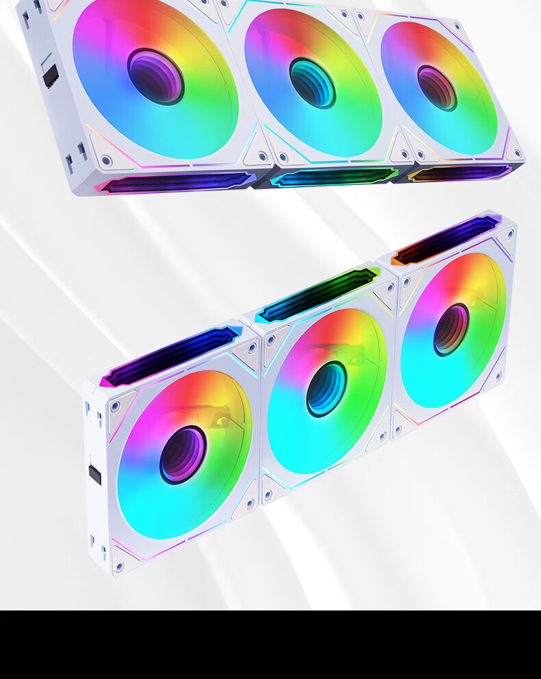 Wanjia Xingchen Pro Building Block Fan, White Reverse Triple Pack, 12CM Water-Cooled Chassis Fan Module, Wireless Splicing/ARGB Synchronized Lighting/PWM Temperature Control 14