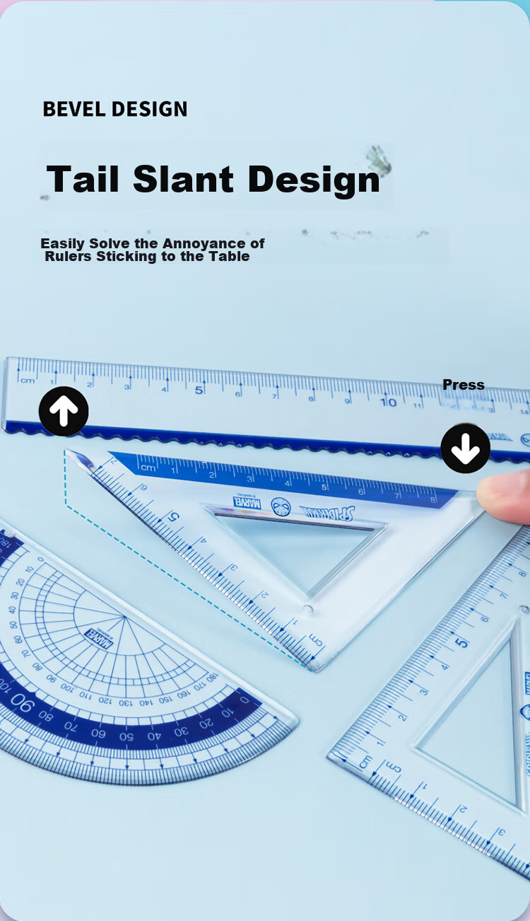 Disney Student Ruler Set with Straight Ruler, Triangle Ruler And Protractor Combination Pack Children's Exam Drawing Stationery Ruler Set Spider-Ma 3