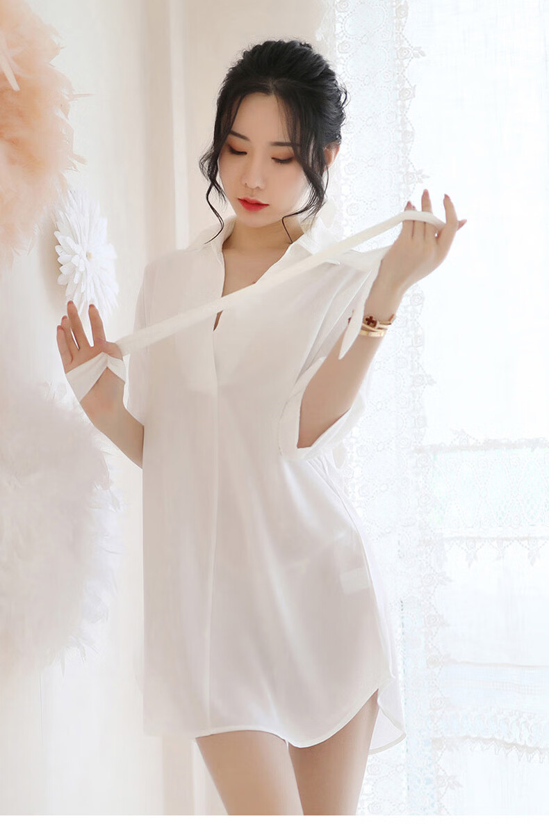 gfm 情趣内衣女制服诱惑衬衫性感睡衣ol男友风透明蕾丝雪纺开档睡裙