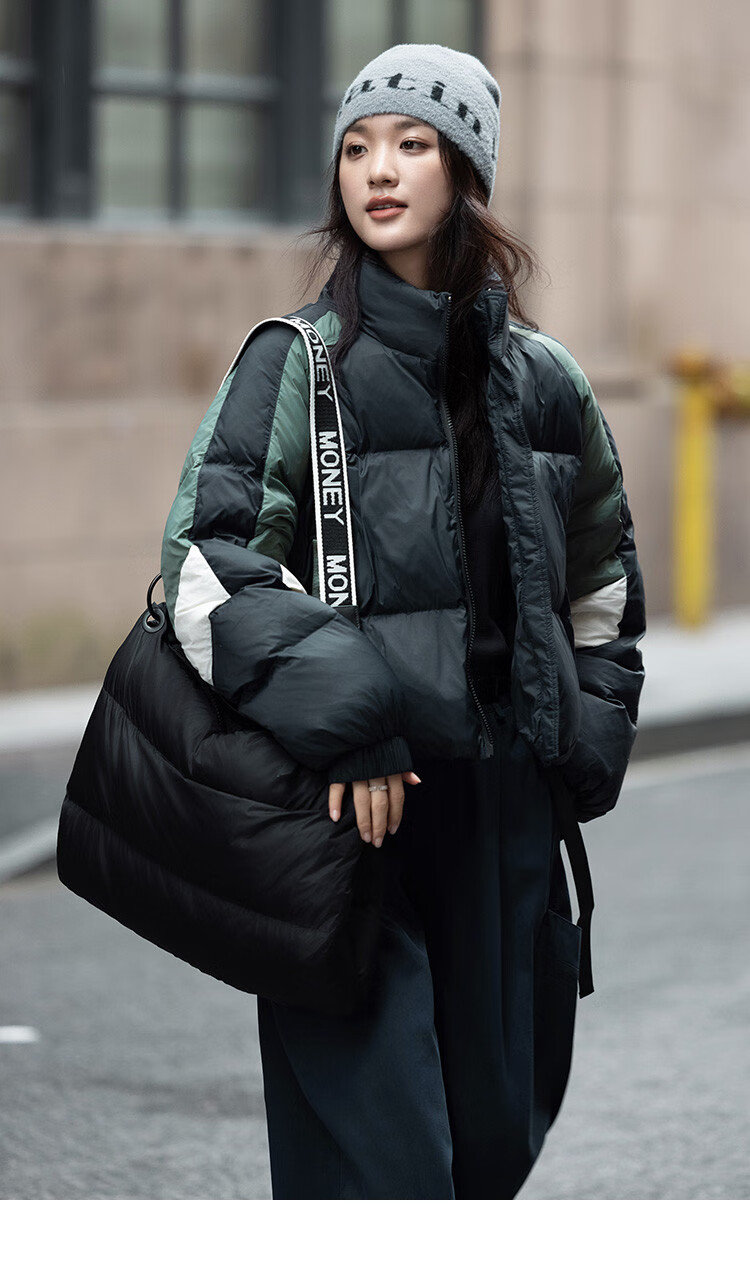 Dme [Multi-Color Patchwork Short Style] Winter Stand-Collar Long-Sleeve Down Jacket for Women with Contrasting Color Splicing 7