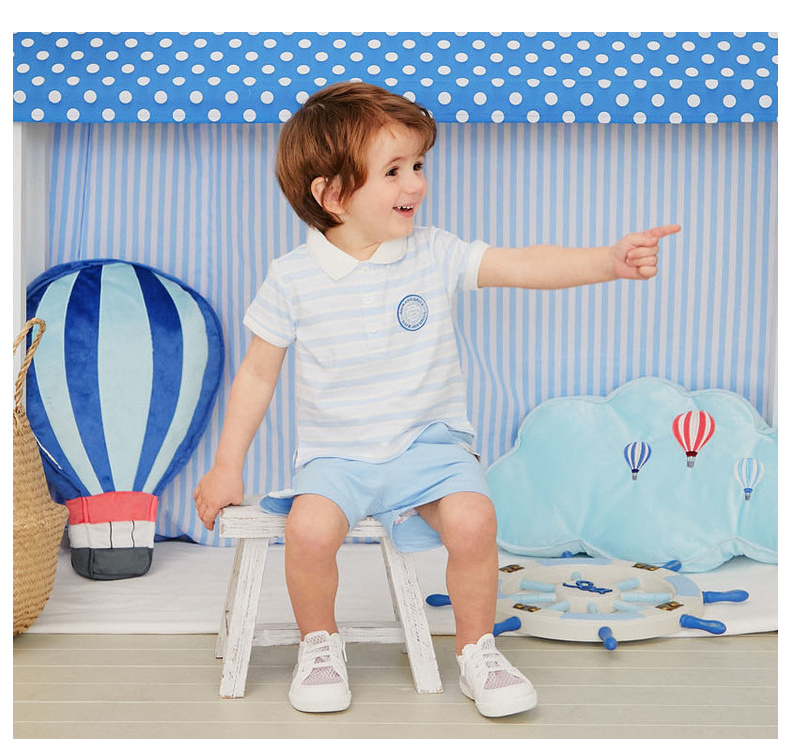 DAVE & BELLA Boys' Summer Sportswear Set, Stylish Little Gentleman Outfit for Baby Boys, DBH13656 Blue Striped 73cm 8