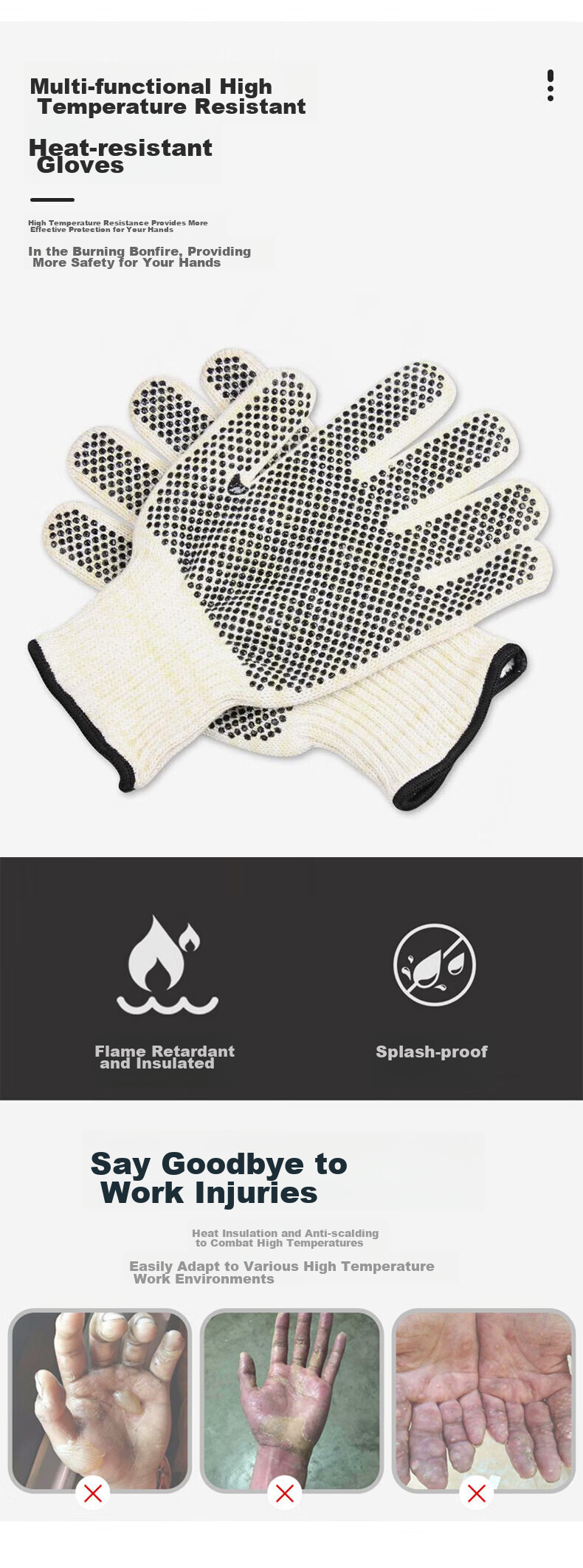SHENGLI Heat-Resistant Gloves, 500-Degree Anti-Scalding Gloves, Industrial-Grade Thickened Insulated Double-Sided Silicone Non-Slip, Barbecue Oven Microwave Labor Protection Gloves, 1 Pair, GHX500D 4