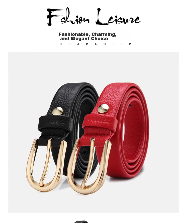 CROCODILE Belt, Fashionable Top-Grain Leather, Soft Women's Simple Pin Buckle Belt, Birthday Gift, 11430 Black, for Girlfriend 1