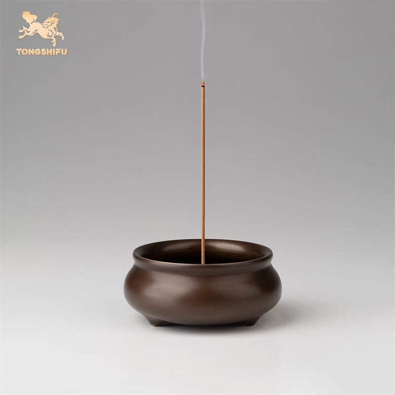 Tongshifu "Three-Legged Flat Round Stove", Living Room, Desktop Copper Incense Burner Ornament, Home Decor Craft