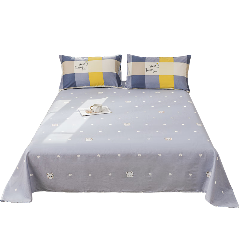 Grace Class A 100% Pure Cotton 7A Antibacterial Fabric, Single Bed Sheet 230*245cm, Heart Gray