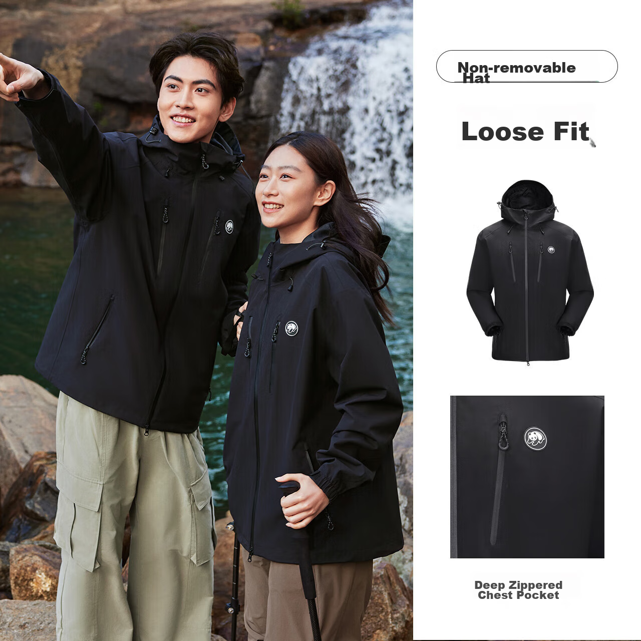 CAMEL Outdoor Single-Layer Jacket, Unisex Style, Windproof And Waterproof Mountain Series Jacket, A34BA31166, Phantom Black, M