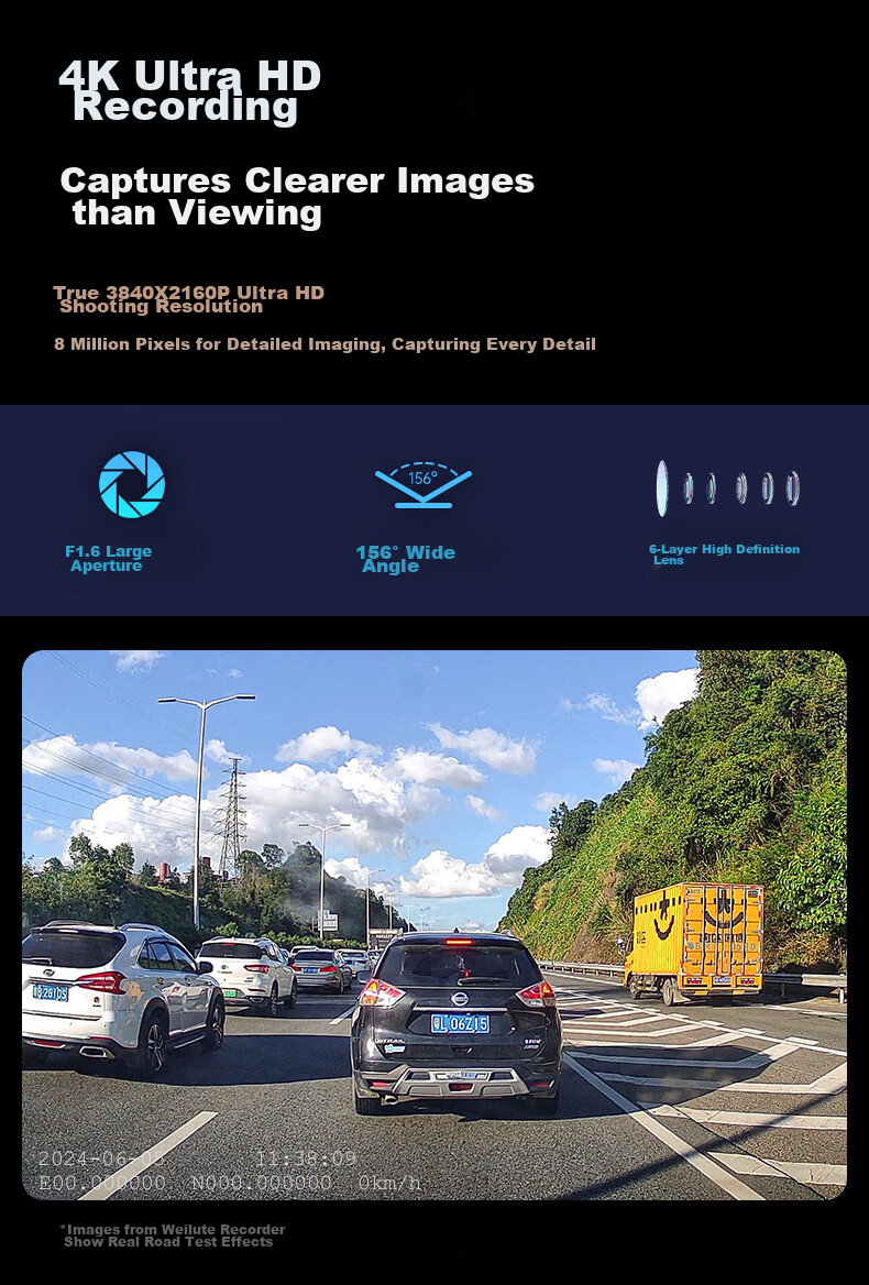 Weilute 4G Sentry Mode, Self-Driving Recorder, 360-Degree Panoramic 24-Hour Parking Monitoring, SONY Rearview Mirror 8