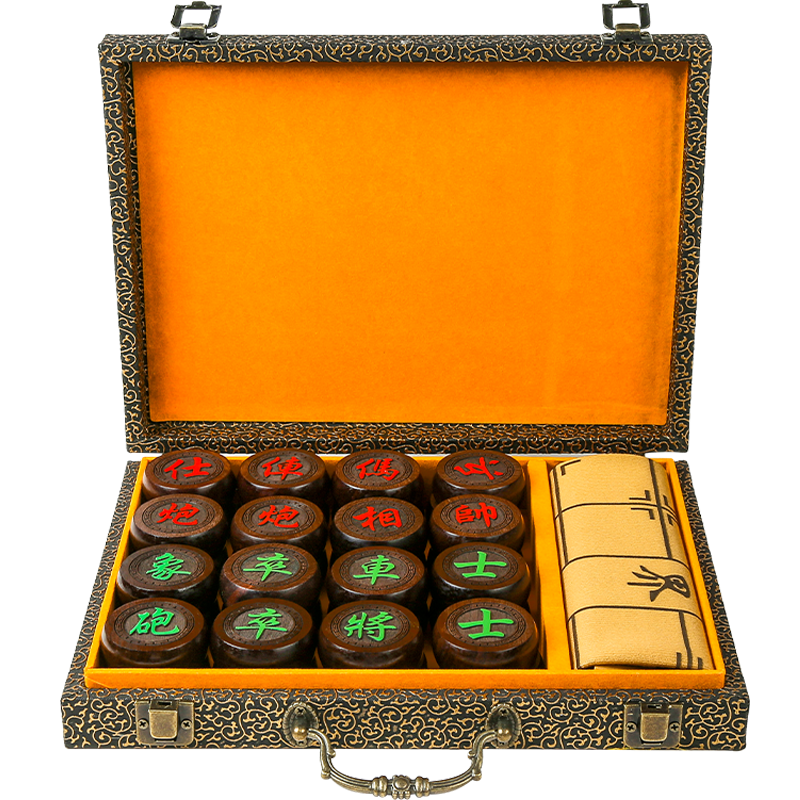 Miaoji Chinese Chess, Ebony Gift Box, Solid Wood Chess Set, High-End Leather Chessboard, Luxury Gift Box for Camping