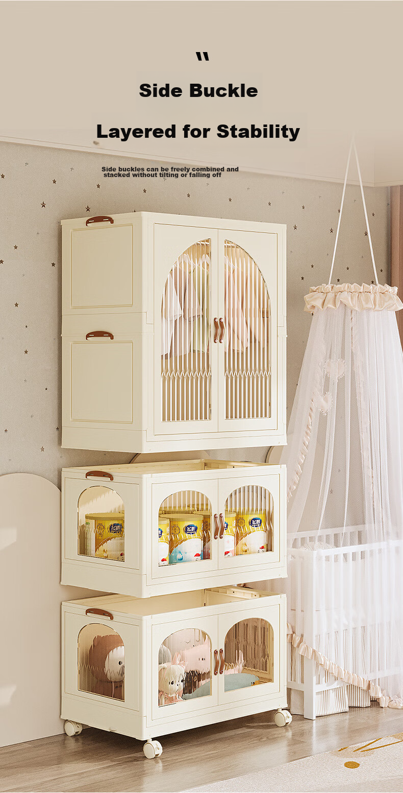 JEKO&JEKO Foldable Children's Wardrobe, Baby Storage Cabinet, Toy Organizer, Simple Hanging Closet, 4 Tiers 3