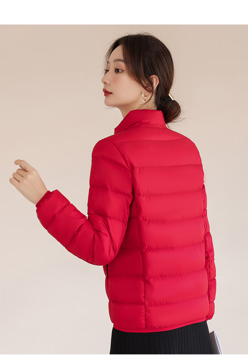 Jeanswest down Jacket for Women, Spring And Autumn Lightweight Down Coat, Short White Duck Down, Lightweight And Thin Outerwear, Women's Style in Bright Red, XL Size 29