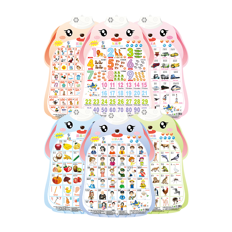 Leleyu Cartoon Rabbit Sound Early Education Wall Chart, Children's Toy, Baby Literacy Table, Wall Sticker, 6 Pieces, Birthday Gift for Boys And Girls