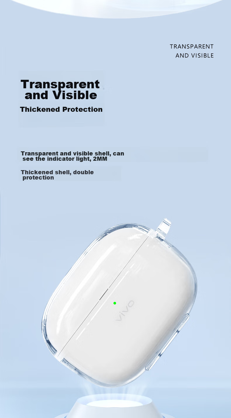 Masentek Bluetooth Charging Case for VIVO TWS 2 & 2e Earphones, IQOO 3/4/5i/pro/3ei/1e/1i/air Soft TPU Transparent Shockproof Protective Cover Accessory 4