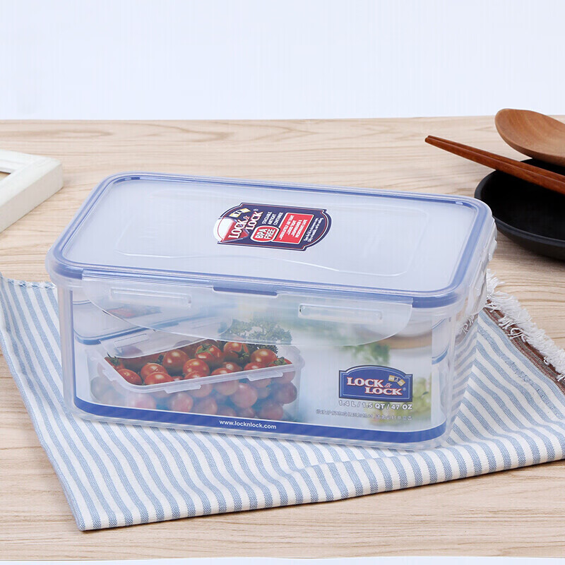 LOCK&LOCK Plastic Sealed Lunch Box, Refrigerator Storage Container, Food Storage Box, Transparent, 1.4L×2 Pieces