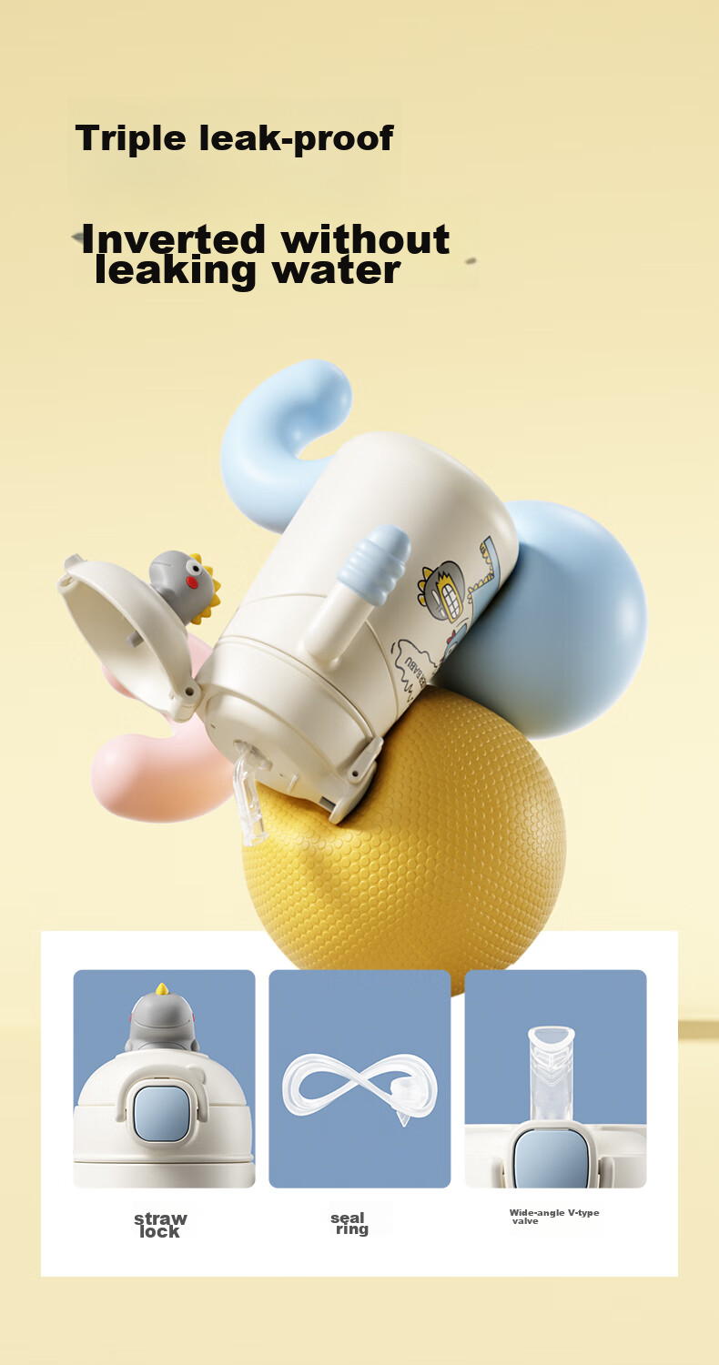 JOER BABU Baby Insulated Cup, Children's Straw Water Bottle, Infant Sippy Cup, Can Be Equipped with Duck Bill And Strap, Thermos Water Bottle - Yellow 8