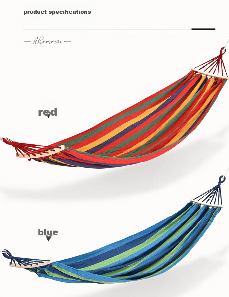 Yonglebao Double-Person Crescent-Shaped Anti-Rollover Hammock, Outdoor Camping Thickened And Widened Canvas Hammock with Curved Wood, Rainbow Color, 2-Piece Set 6