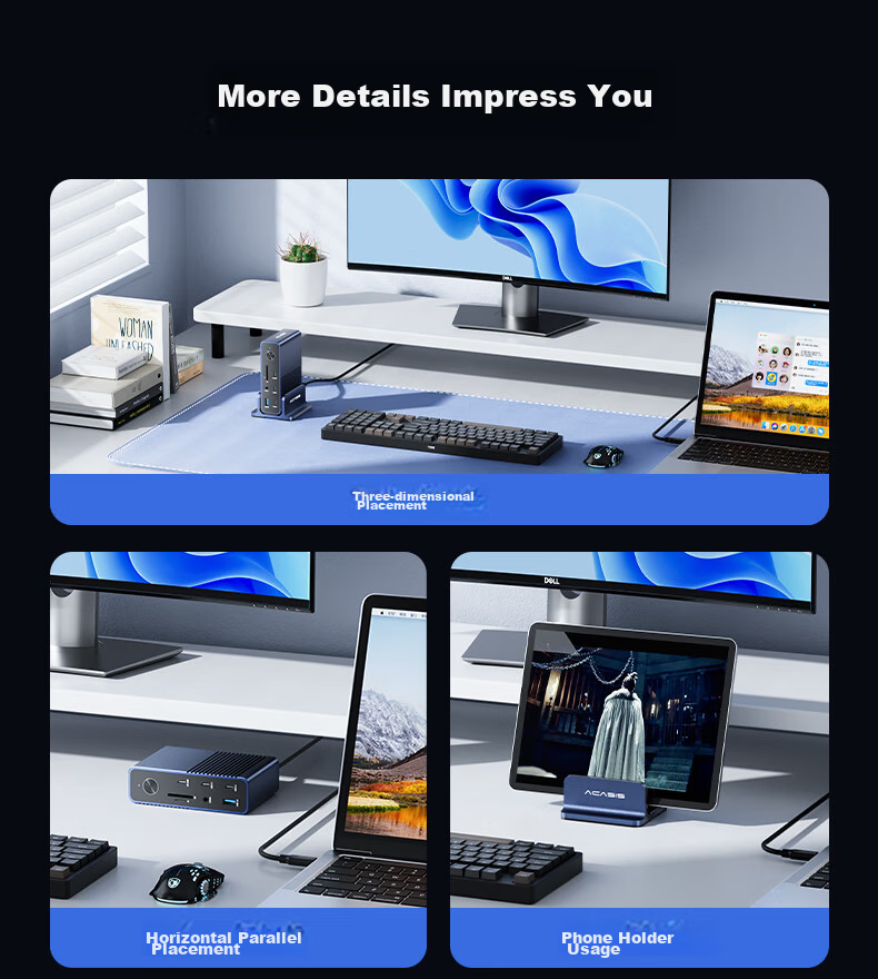 Acasis Desktop Expansion Dock, Type-C Hub, DP Hub, Thunderbolt 4 Docking Station, 4K 60Hz Four-Screen Display, HDMI Graphics Card Expansion Dock, Vertical Computer Desk DS-7A15 16