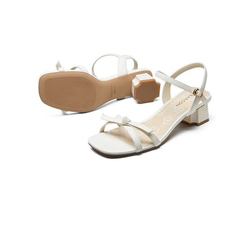 Eierkang Women's Sandals Open Toe Woven Strap Block Heel Roman Sandals 49765W Off-White Size 35 11