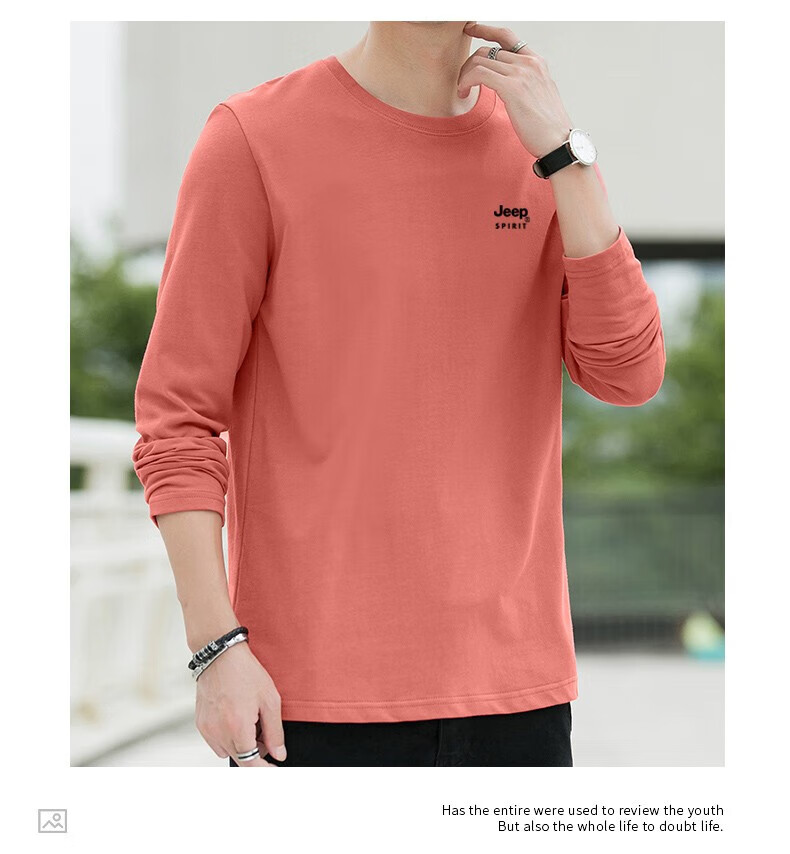 JEEP SPIRIT Men's Long-Sleeve T-Shirt, Spring And Autumn Undershirt, Pure Cotton Casual Sports Versatile Menswear, Black, 2XL 18