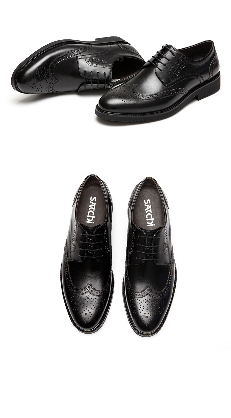 SATCHI Men's Shoes, British Brogue Leather Shoes for Men, Wedding Shoes, Men's Leather Shoes, Footwear for Men, 752082042Z, Black, Size 39 5