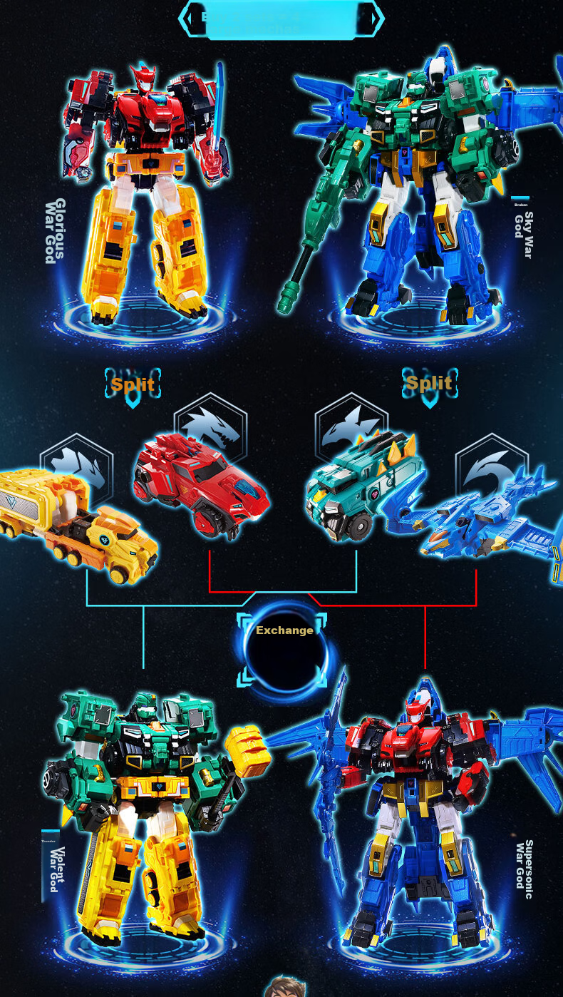 AULDEY Quantum Team Transforming Robot Flash Change Combination Mecha Glory War God Children's Toy, Birthday Gift for Boys 7