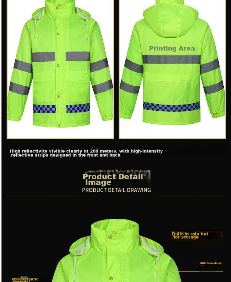 Minggu Reflective Raincoat And Pants Set, Storm-Proof, Flood Prevention, Cold-Resistant, Two-Piece Rainwear, Fluorescent Green, XL, CW344023 5