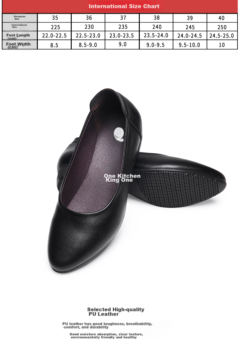 Chuwang Comfortable Leather Shoes for Women, Kitchen And Restaurant Waitress Work Shoes, Flat Spring And Summer Style 2002 Black Size 39 6