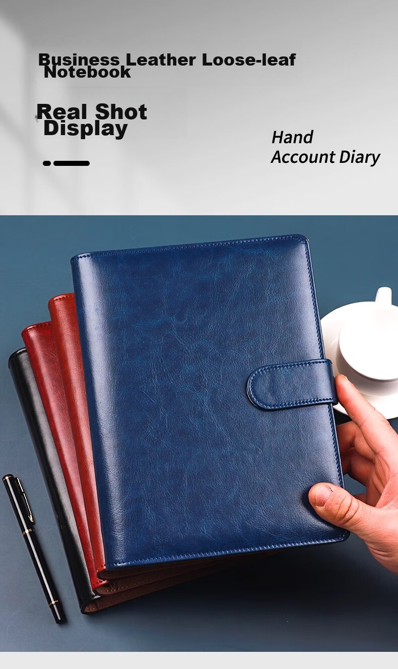 Xutong Loose-Leaf Notebook, B5 Size, Simple Leather Cover, 100 Sheets, 200 Pages, 9 Holes with Magnetic Clasp, Card Slots, for Office Meetings And Record Keeping, Detachable Loose-Leaf Notebook, Can Print LOGO 10