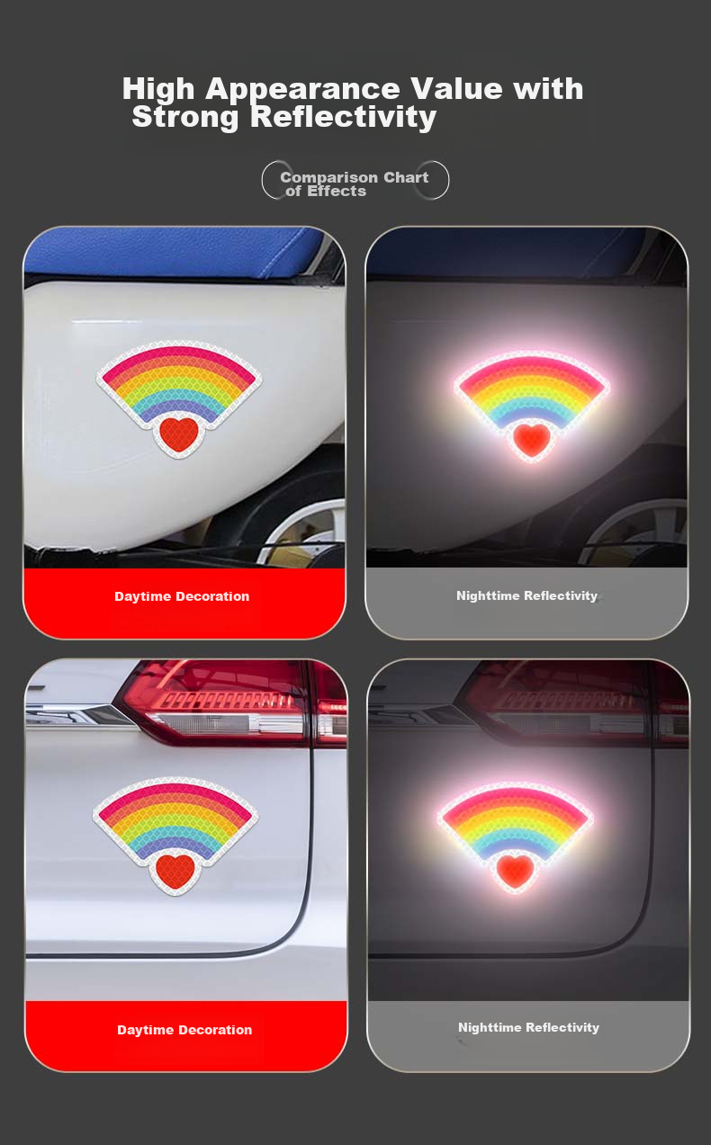 3M Reflective Warning Tape, Luminous Sticker for Electric Bikes And Motorcycles, Scratch Cover, Diamond Grade - Rainbow Signal Heart A11cm*7.9cm (1 Piece/bag) 6