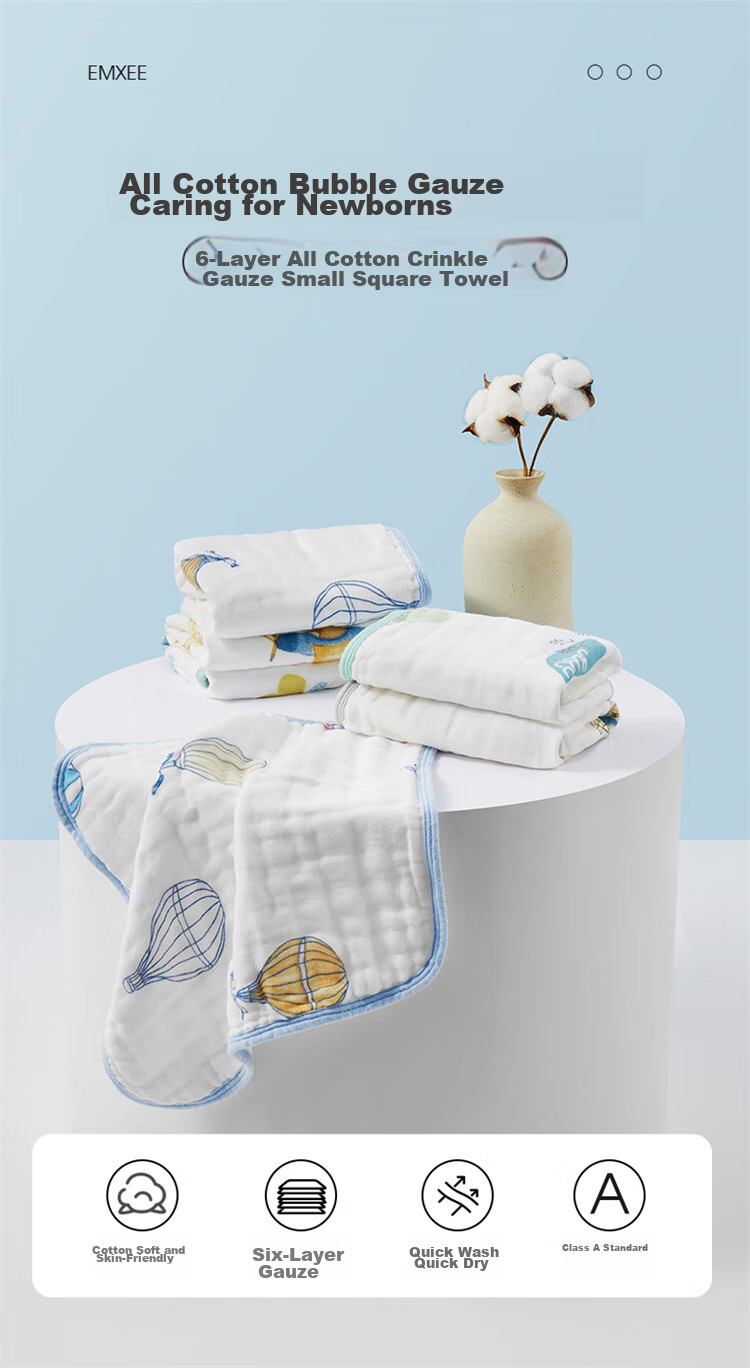 EMXEE Baby Drool Bibs, Newborn Handkerchiefs, Gauze Face Towels, Baby Washcloths, Face Wipes, Small Square Towels, Pack of 6 1