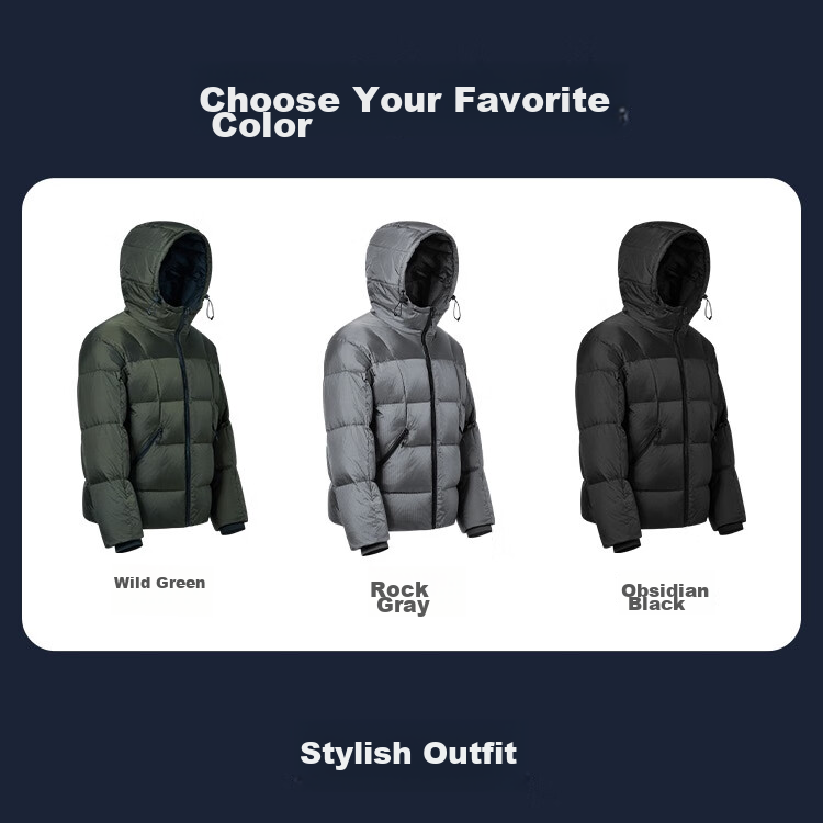 JD Original Outdoor Hooded Down Jacket, Triple Protection, Puffer Short Style, Men's Coat, Rock Gray Color, XL Size 12