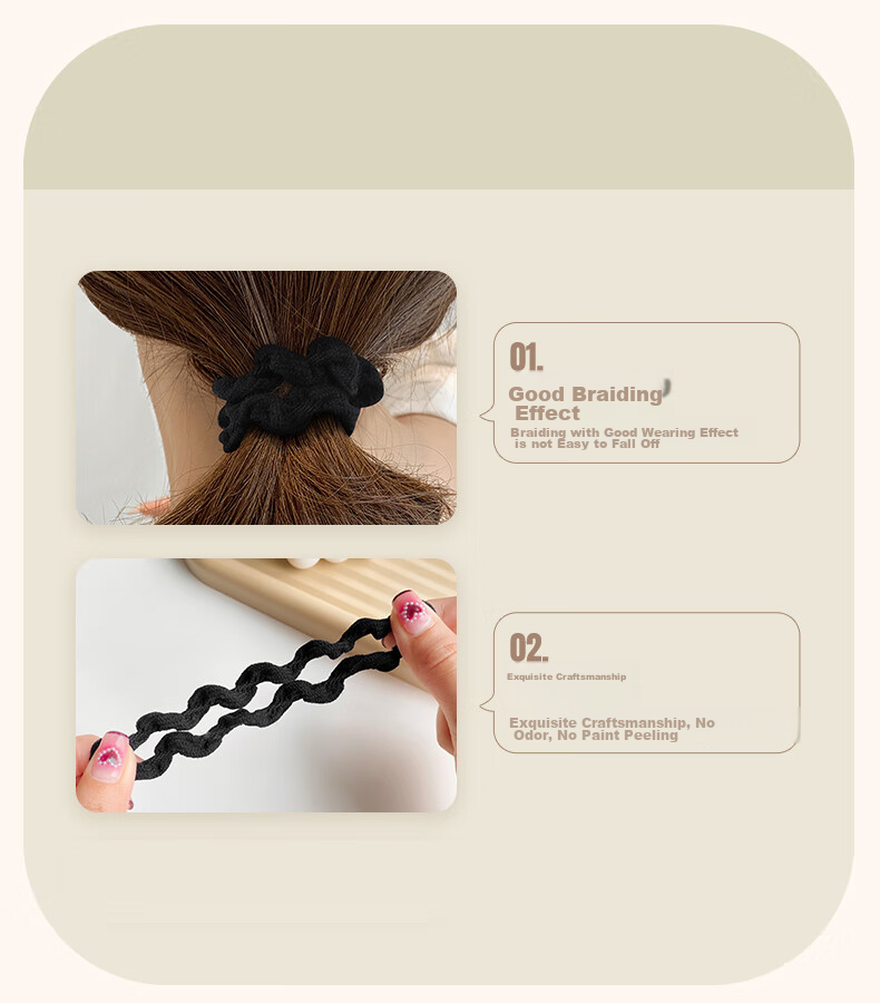 Xiangwan Hair Ties, 3 Black Hair Bands for Women, Elegant Elastic Hair Bands, High-Elasticity Hair Ties, Ponytail Holders 5