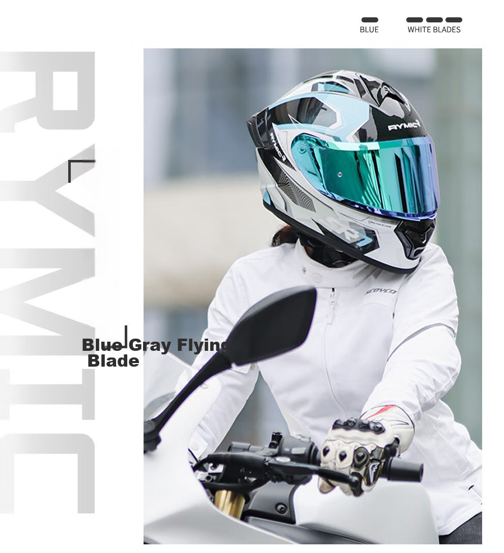 RYMIC Motorcycle Helmet, Full-Face, 3C Certified, Professional Motorbike Riding Helmet, All-Season Use, for Men And Women, R977 Silver Gray, XL Size 11