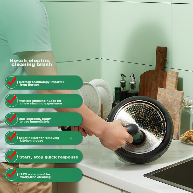 BOSCH Electric Cleaning Brush Waterproof for Glass Tiles Mirror Kitchen Multi-Functional Powerful Cleaning Motor IPX 5 Water Resistant