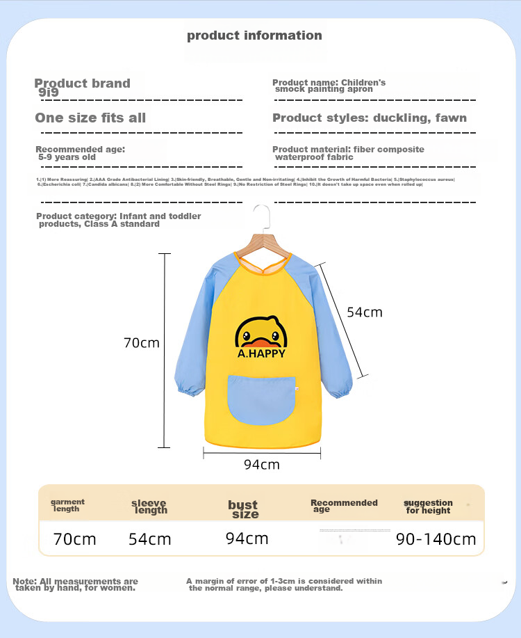 9I9 Baby Eating Smock Long Sleeve Painting Smock Anti-Dirt Children's Apron Smock Reverse Wear Kindergarten Splash-Proof Clothing A231 2