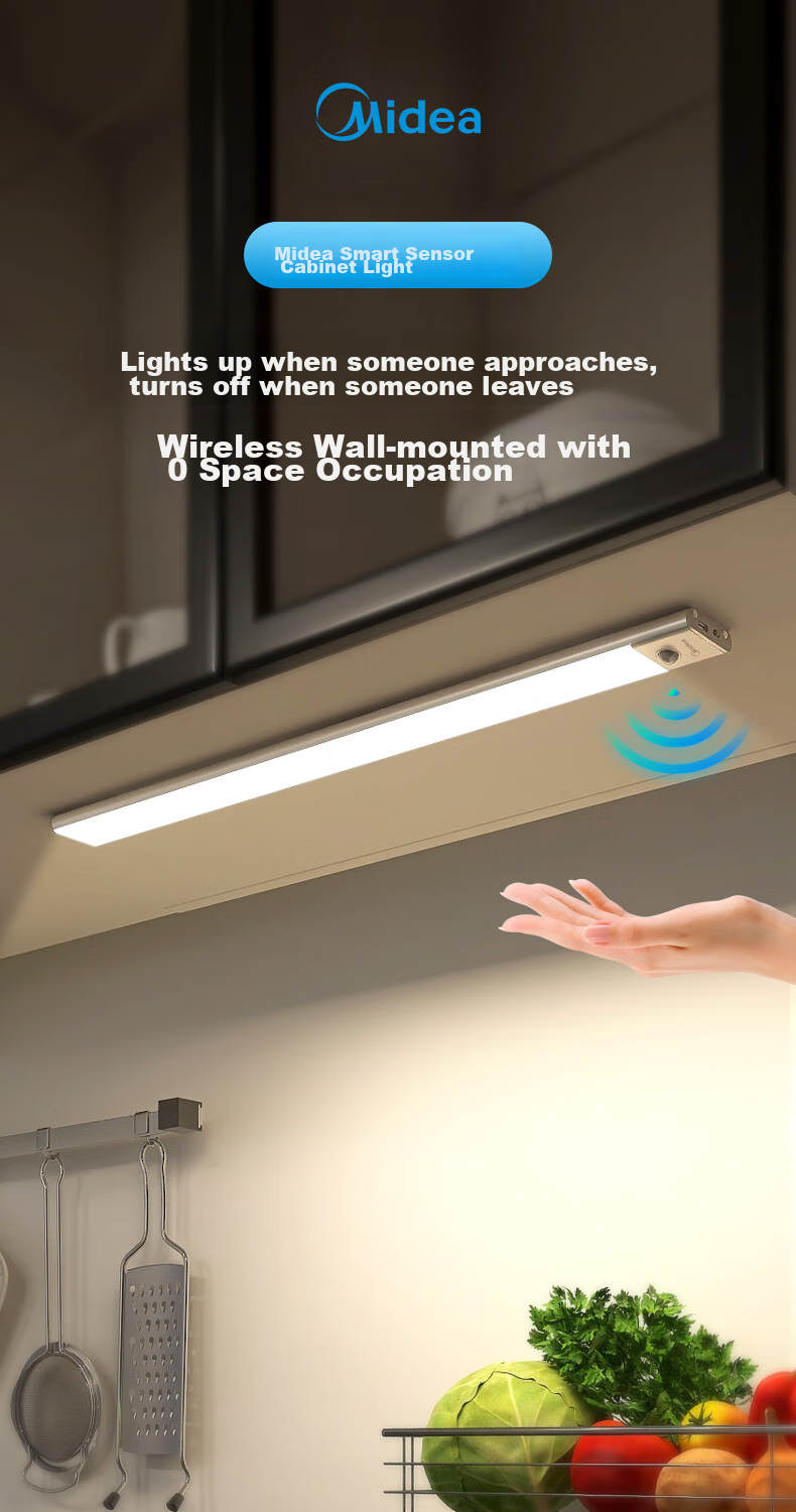 Midea Smart Sensor Light with Magnetic Rechargeable Cabinet Night Light for Wine Cellar Display Cabinet Entrance Hallway Night Light Bedside Mood Light 60cm 1