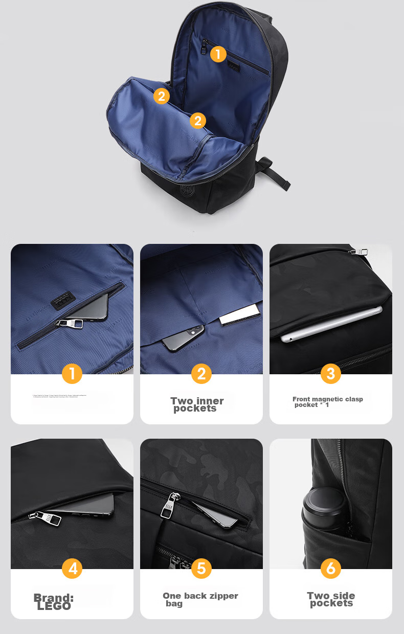 ELLE HOMME Men's Backpack, Large Capacity, Trendy Camouflage Fabric Backpack for Men, Fashionable Casual Laptop Bag, 00860 Black 6