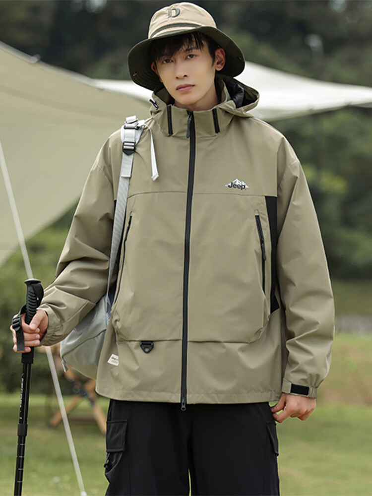 JEEP Men's Jacket, Spring And Autumn Loose-Fitting Hooded Sports Outdoor Clothing, Men's Outerwear 074, Black, Size L 15
