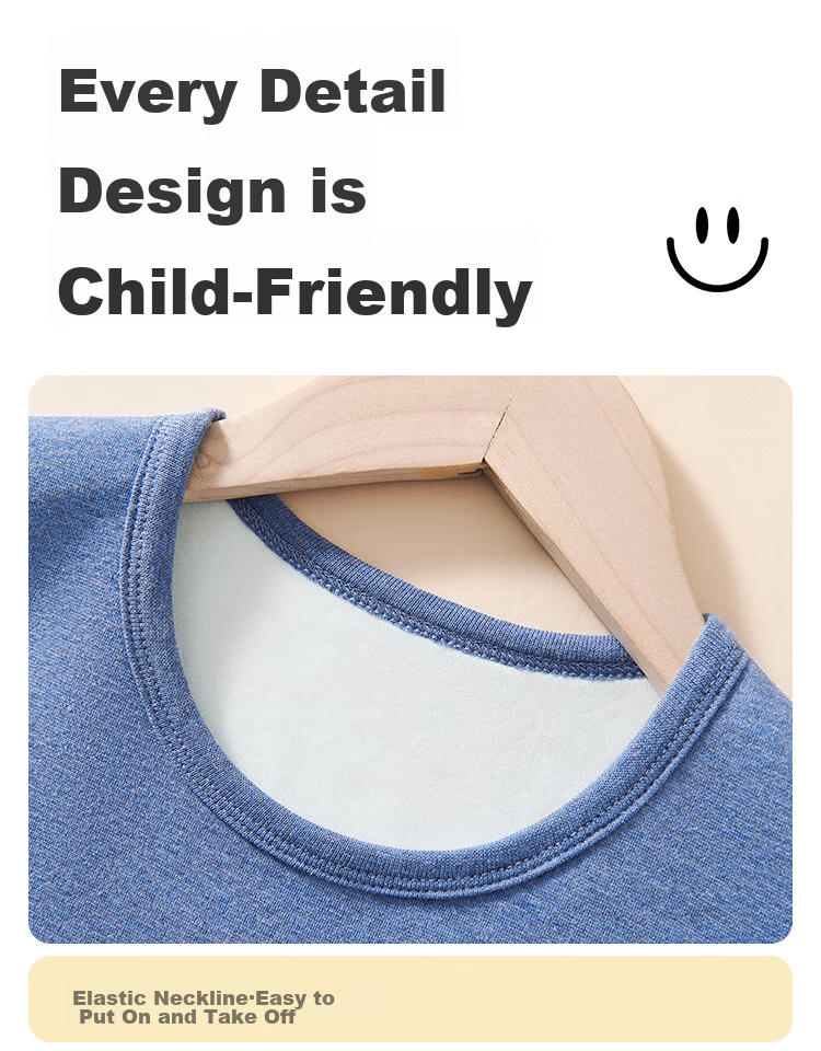LangSha [Thickened School Uniform Essential] Children's Thermal Underwear, Boys' Three-Layer Padded Autumn Top And Pants, Pajama Set 16