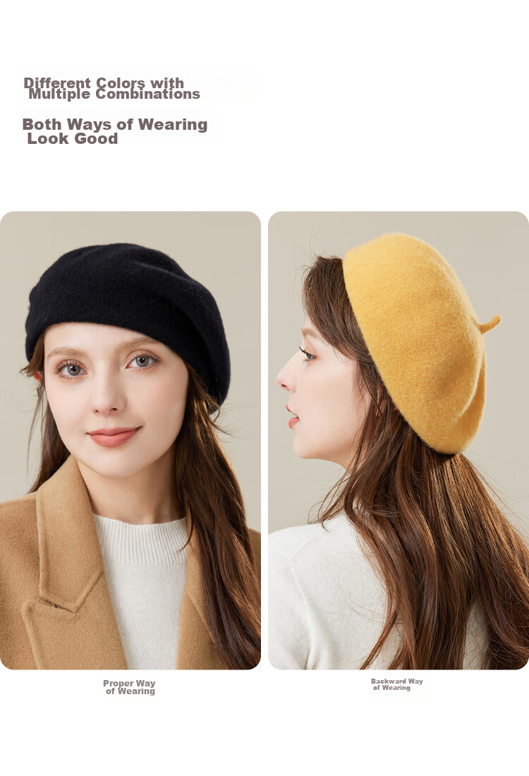 JIUMU Pure Wool Beret, Autumn And Winter Warm Woolen Painter Hat, Japanese-Style British Retro Classic Versatile Hat for Wome 8