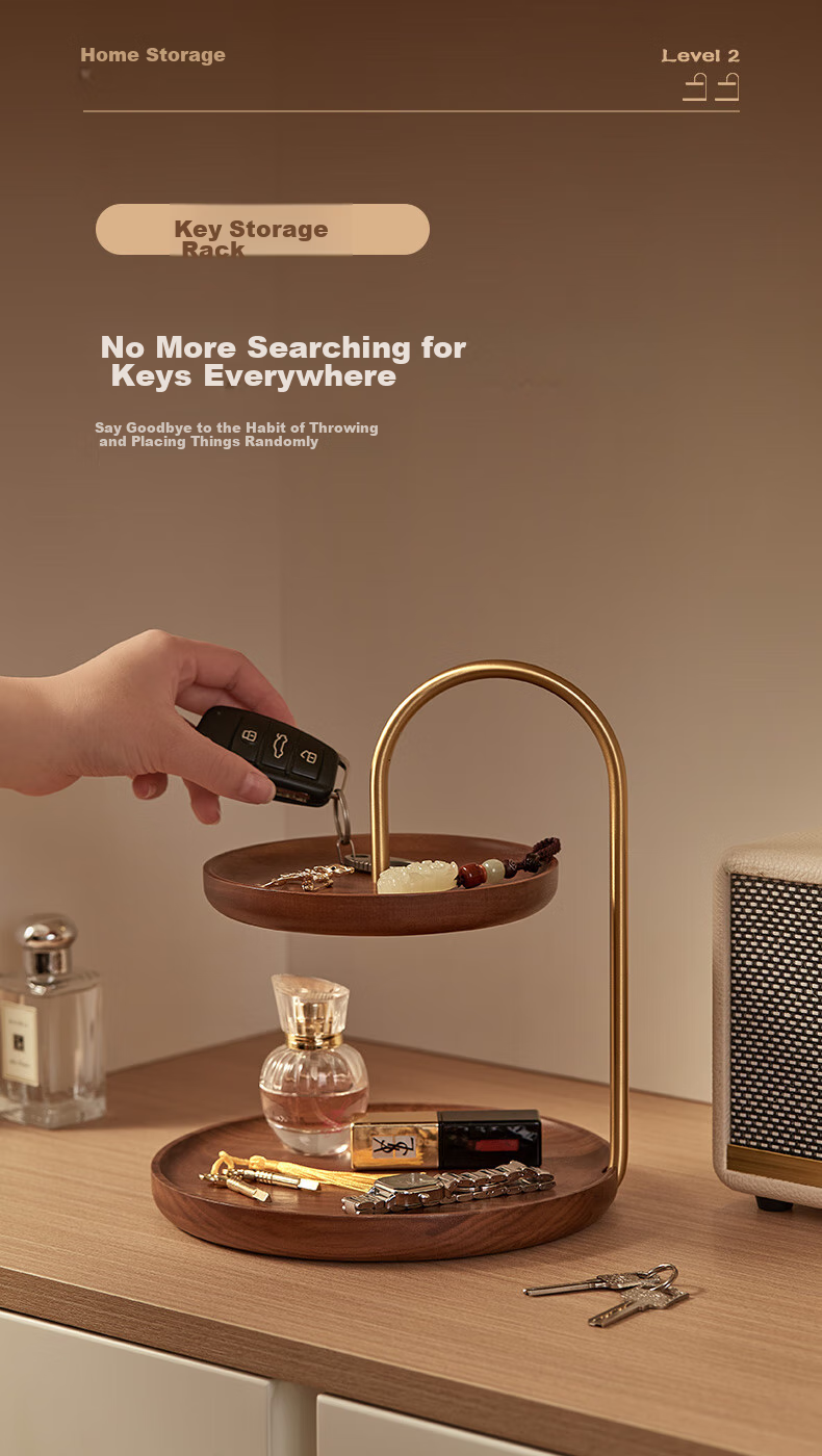 Chuxin Solid Wood Double-Layer Multifunctional Storage Rack, Brass Bracket, Walnut Key Rack, Dressing Table, Living Room Entrance Decoratio 5