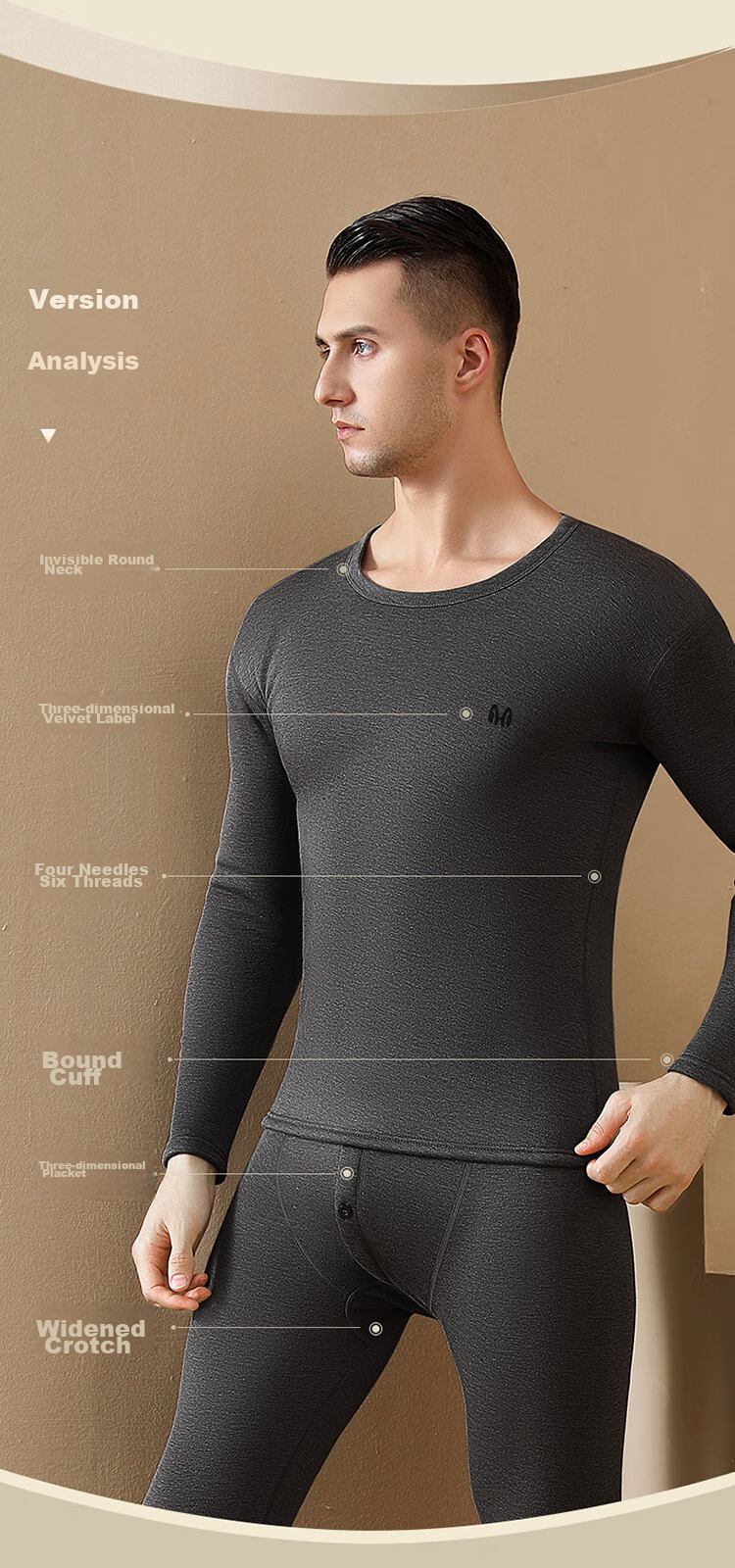 Hengyuanxiang [Cashmere] Thermal Underwear for Men, Fleece-Lined Thickened Mid-High Collar Autumn Top And Pants Set, Men's Winter Cold-Resistant Outfit 19